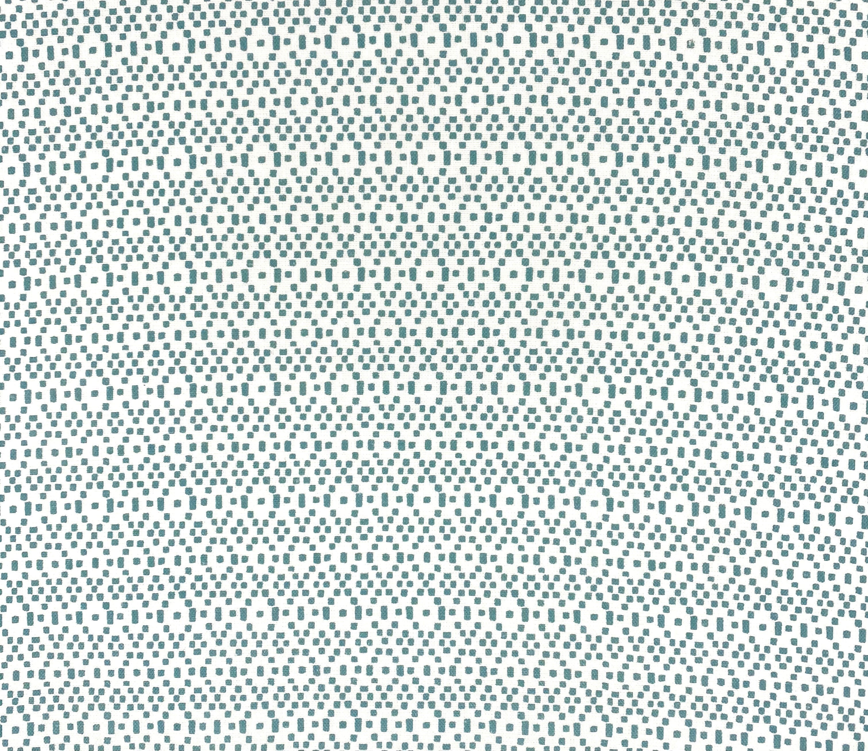 Geometric fabric printed on sustainable linen for interiors in duck blue color.