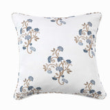 Blue & Beige Floral Cushion with Piping - Anne