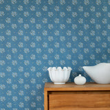 Berit Floral Wallpaper -Blue Background / Yellow Flowers