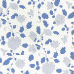Floral fabric printed on sustainable linen for interiors in blue color.