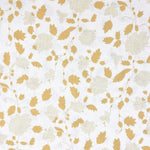Floral fabric printed on sustainable linen for interiors in yellow color.