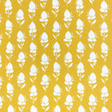 Floral fabric printed on sustainable linen for interiors in yellow color.
