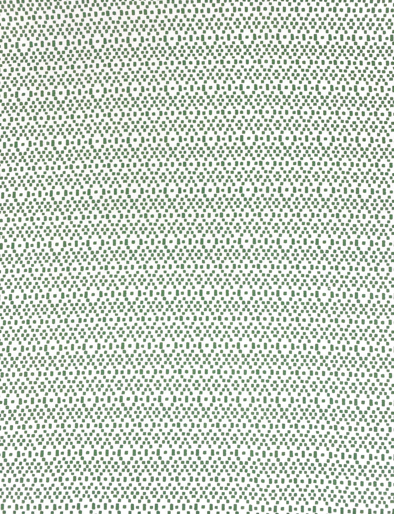 Geometric fabric printed on sustainable linen for interiors in green color. 