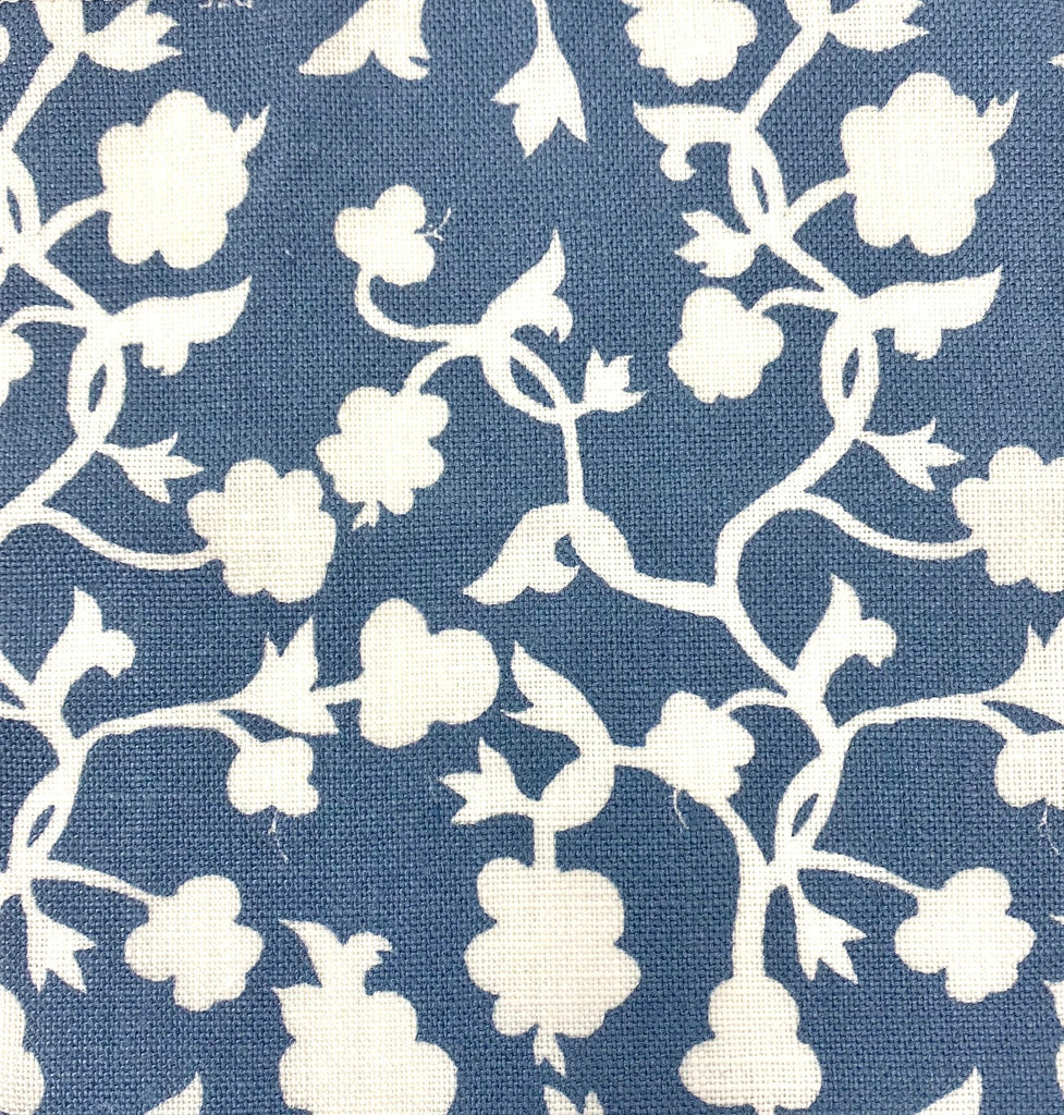 Floral linen fabric for interiors in blue color