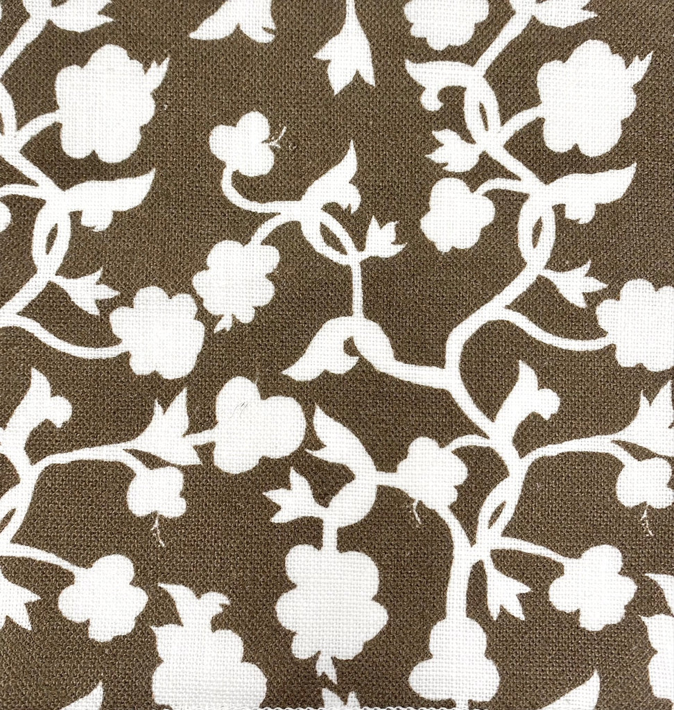 Floral linen fabric for interiors in brown color