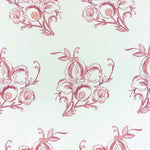 Floral fabric printed on sustainable linen for interiors in pink color.